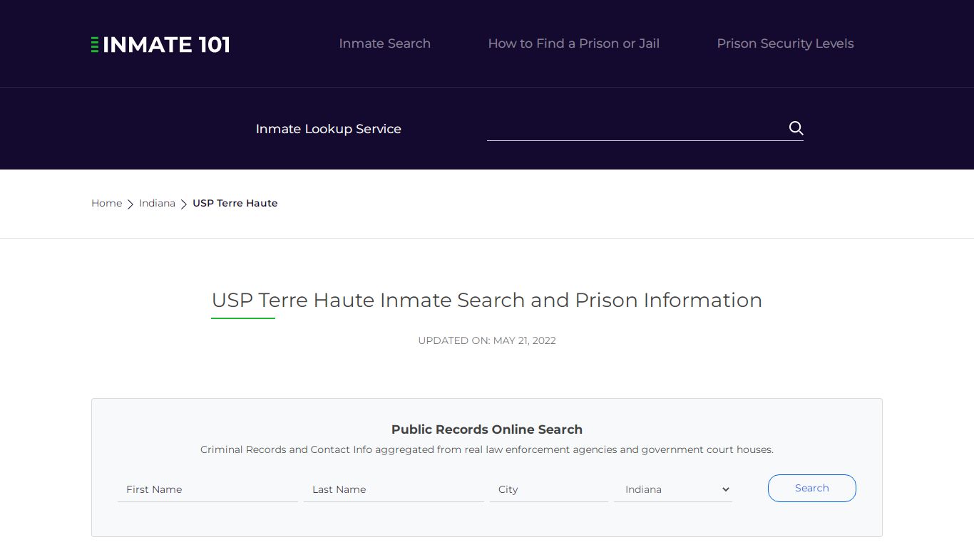 USP Terre Haute Inmate Search | Lookup | Roster